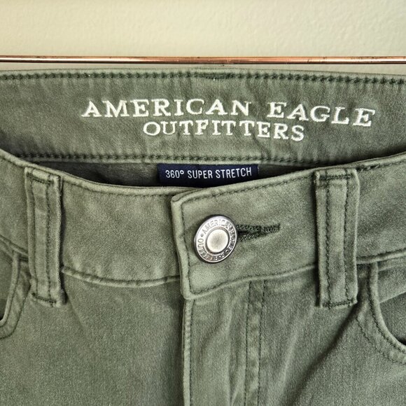 AE 4 Jegging Green Mid Rise Skinny Sateen 360 Super Stretch Jeans American Eagle - Picture 3 of 12